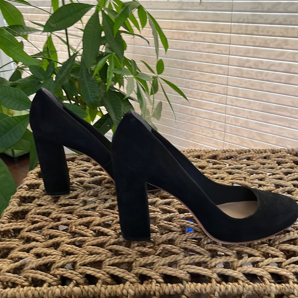 Loeffler Randall $325 Black Sydnee Suede Chunky Heel Pumps US 6.5
